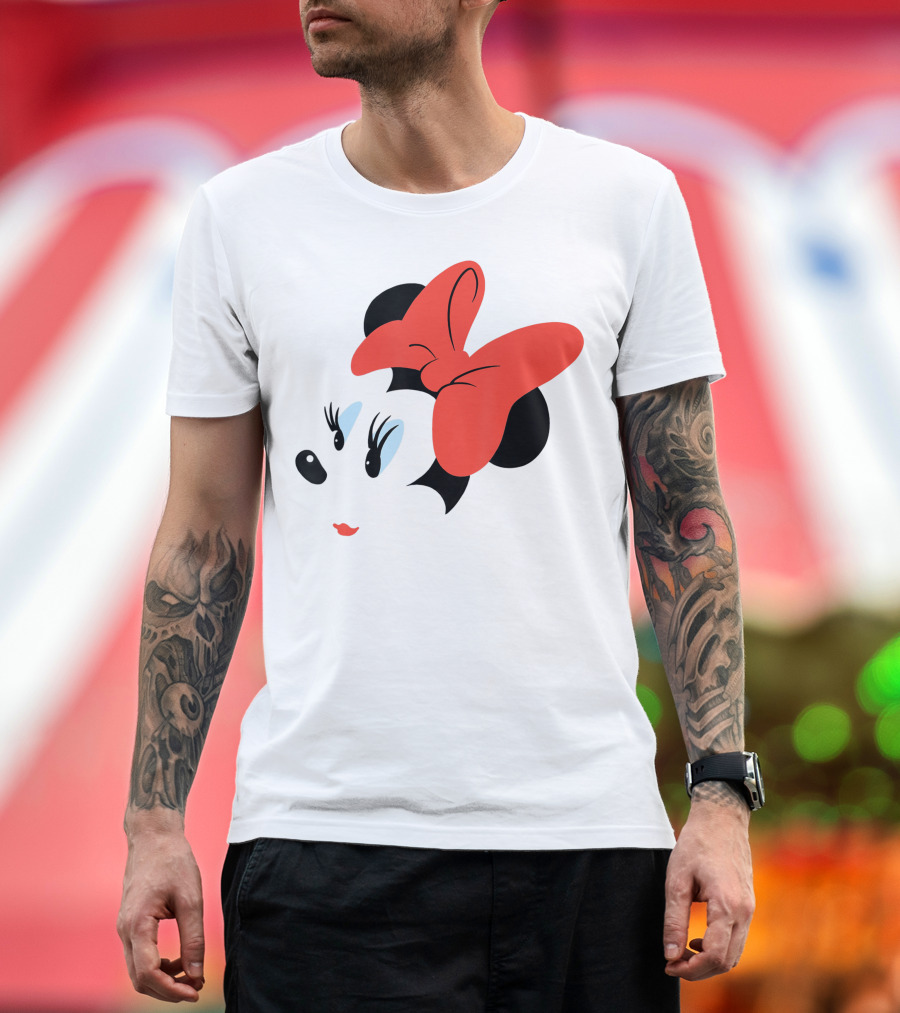 Disney Minnie Mouse Red Bow Face Sketch T-Shirt