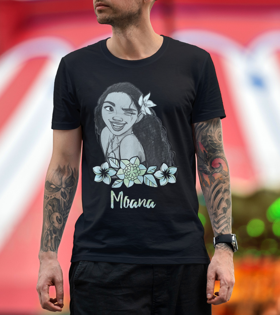 Disney Moana Laughing Sketch Floral Winking T-Shirt