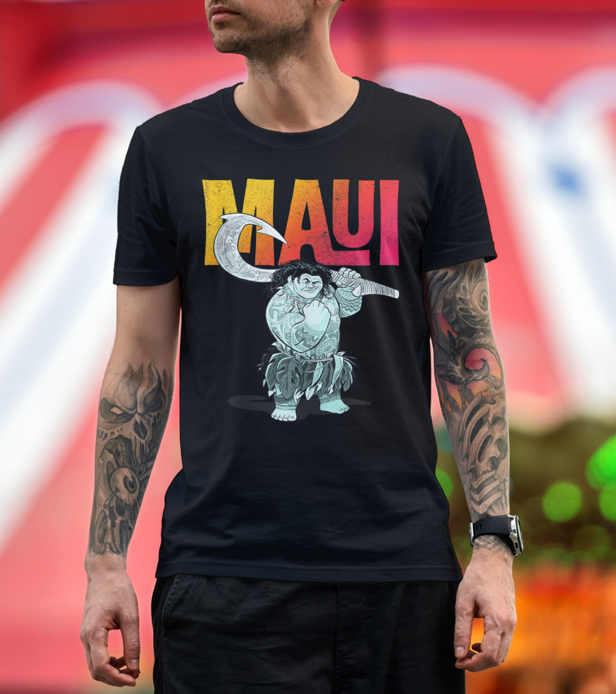 Disney Moana Maui Tough Pose Gradient Text T-Shirt