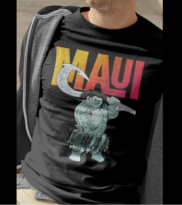 Disney Moana Maui Tough Pose Gradient Text T-Shirt