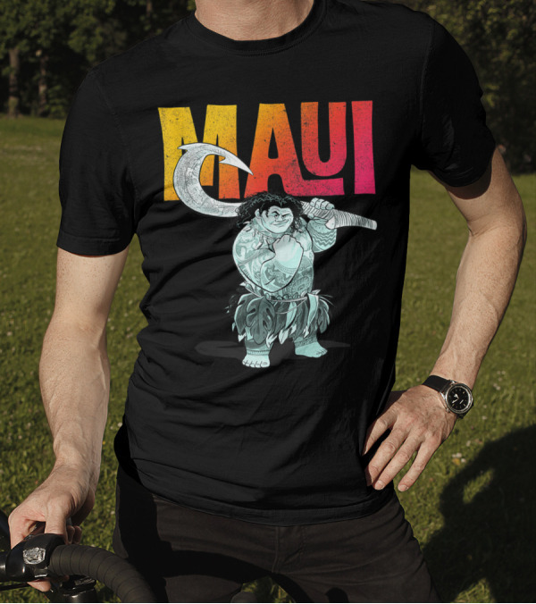 Disney Moana Maui Tough Pose Gradient Text T-Shirt