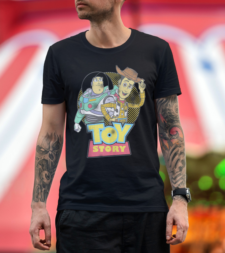 Disney Pixar Toy Story Buzz Lightyear Woody Retro Circle T-Shirt