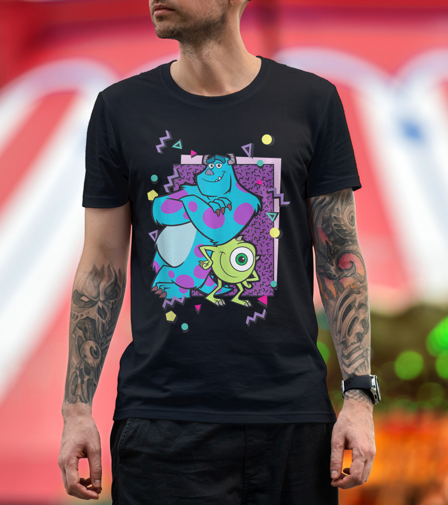 Disney Pixar Monsters Inc 90s Style Mike And Sully Retro Geometric T-Shirt