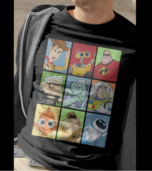 Disney Pixar Movie Icons Woody Wall-E Mr. Incredible Carl Sulley Buzz Nemo Russell Eve T-Shirt