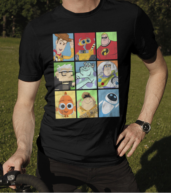 Disney Pixar Movie Icons Woody Wall-E Mr. Incredible Carl Sulley Buzz Nemo Russell Eve T-Shirt
