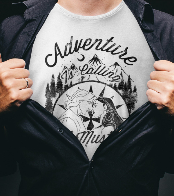 Disney Pocahontas Adventure Is Calling And I Must Go Moon And Mountains T-Shirt