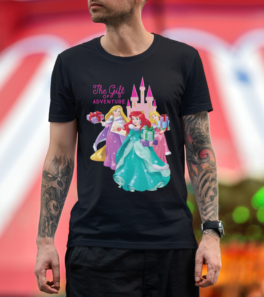 The Gift of Adventure Disney Princess Ariel Rapunzel and Aurora Holiday T-Shirt