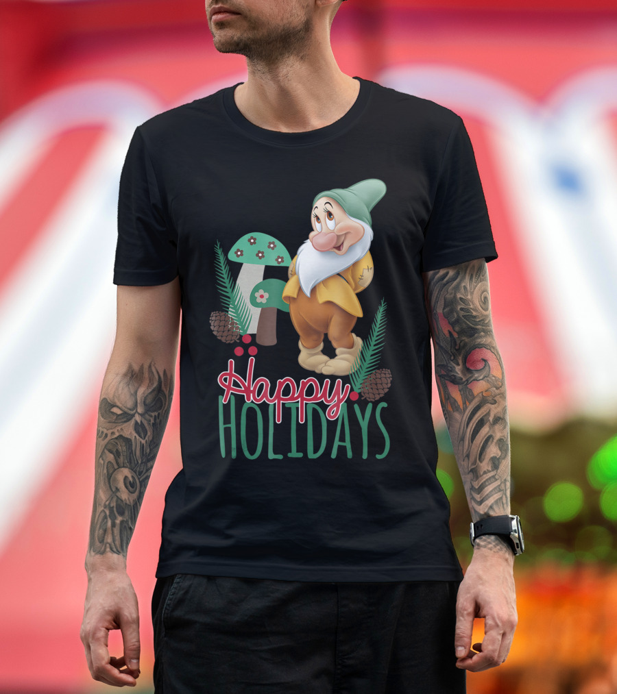 Disney Bashful Happy Holidays Snow White Forest Scene T-Shirt