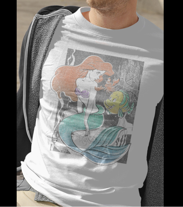 Disney The Little Mermaid Ariel With Sebastian And Flounder Colorful T-Shirt