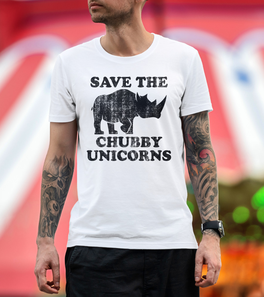 Distressed Save The Chubby Unicorns Rhinoceros Conservation Humor T-Shirt