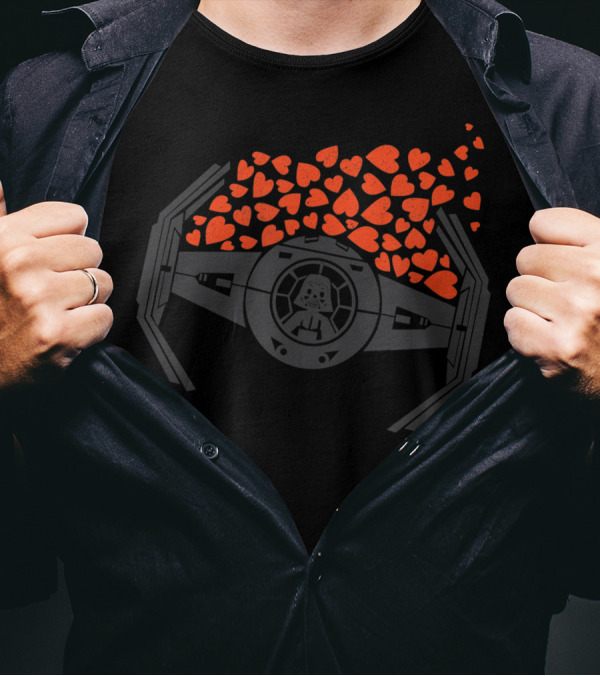 Star Wars Darth Vader Tie Fighter Valentine's Day Hearts T-Shirt