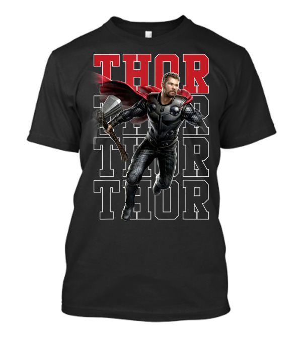 Marvel Avengers Endgame Thor Dynamic Pose With Name Stack T-Shirt
