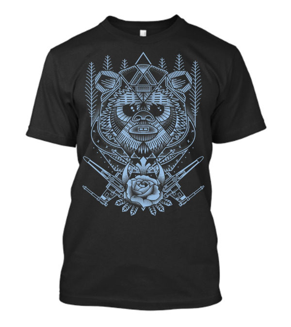 Geometric Angular Ewok With Crossed Starfighters And Rose T-Shirt