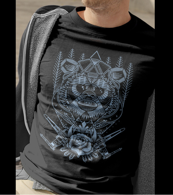 Geometric Angular Ewok With Crossed Starfighters And Rose T-Shirt