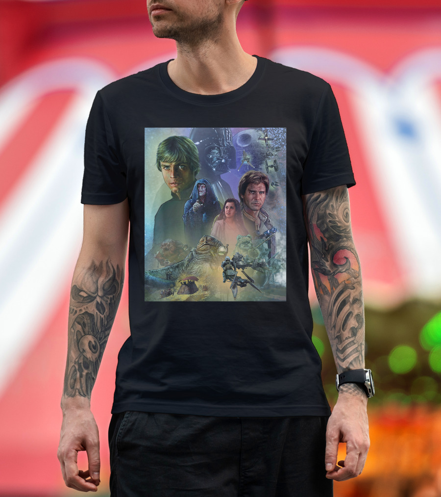 Star Wars Celebration Mural Return of the Jedi Luke Leia Han Vader Emperor TIE Fighters T-Shirt
