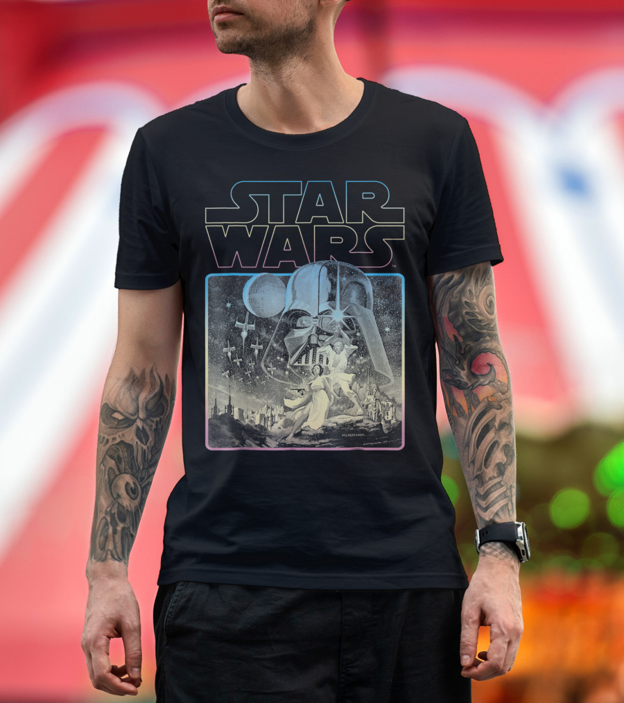 Star Wars Classic Style Neon Hildebrandt Darth Vader Luke Leia Spaceships T-Shirt