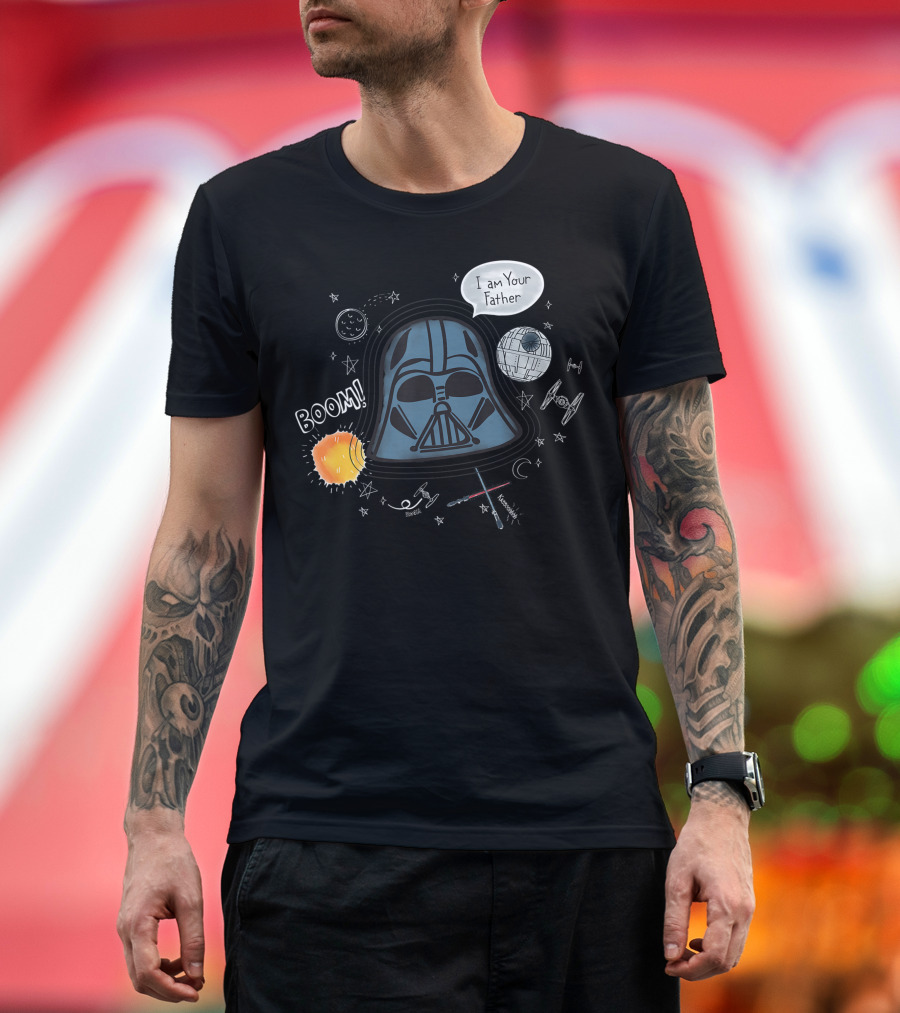 Star Wars Darth Vader I Am Your Father Boom Lightsabers Death Star TIE Fighter Planets Comic T-Shirt