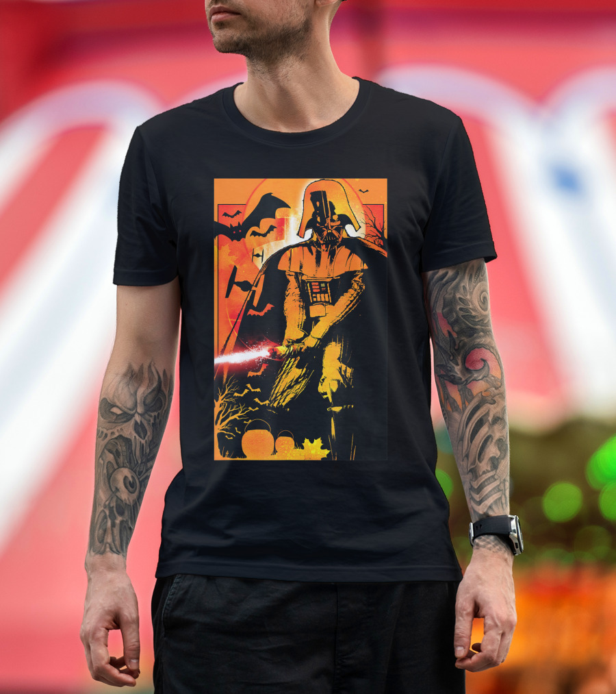 Star Wars Darth Vader Halloween Scary Night with Bats and Pumpkin 9R T-Shirt
