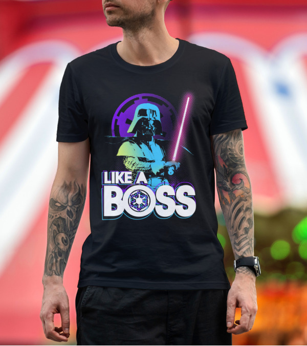 Premium T-Shirt: Star Wars Darth Vader Like A Boss Imperial Logo Lightsaber Neon T-Shirt Star Wars Darth Vader Like A Boss Imperial Logo Lightsaber Neon T-Shirt