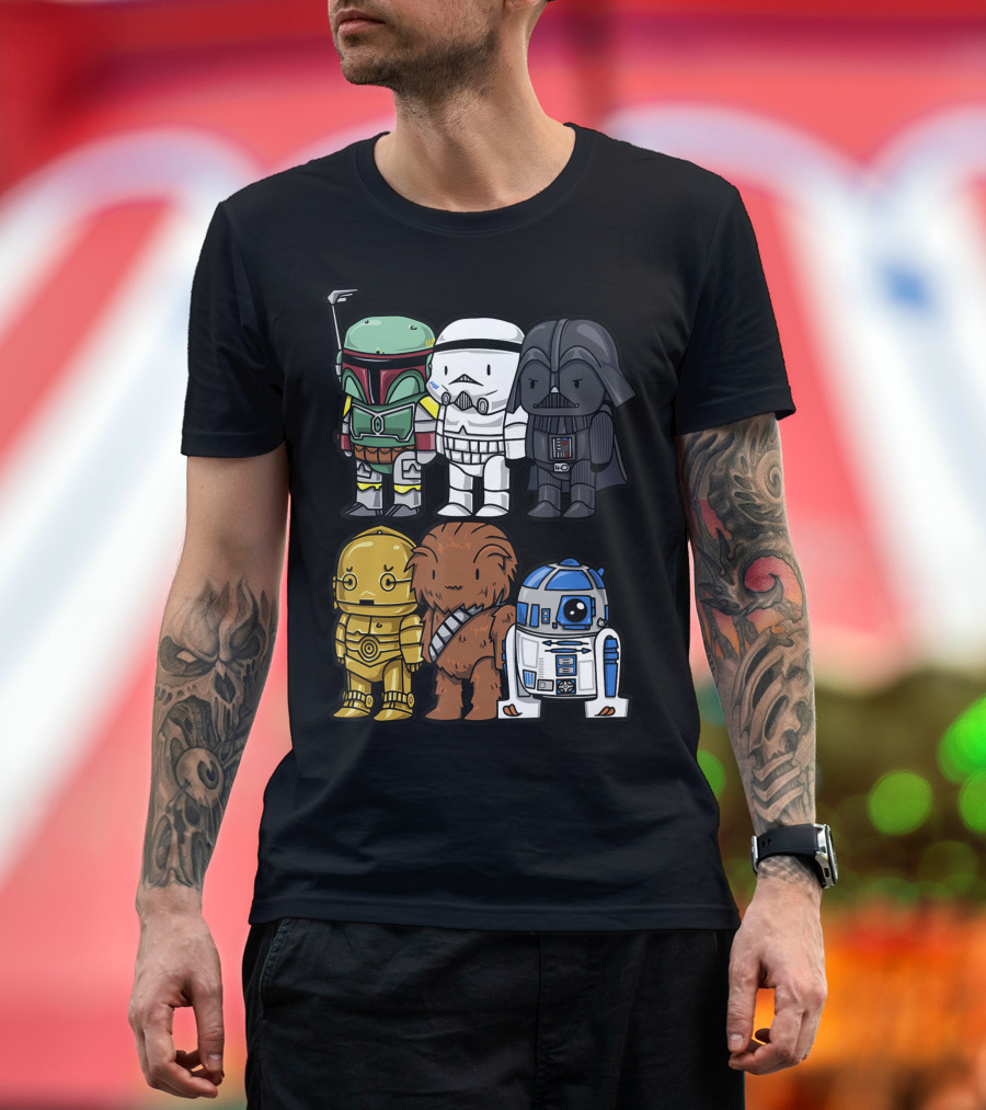 Star Wars Boba Trooper Vader Chewie C3PO R2D2 Chibi T-Shirt
