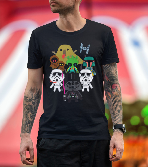 Premium T-Shirt: Star Wars Kawaii Villains Darth Vader Boba Fett Stormtroopers Jabba Greedo TIE Fighter T-Shirt Star Wars Kawaii Villains Darth Vader Boba Fett Stormtroopers Jabba Greedo TIE Fighter T-Shirt