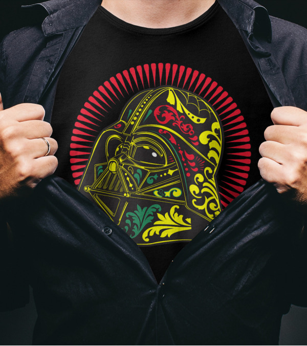 Star Wars Darth Vader Sugar Skull Helmet With Colorful Floral T-Shirt