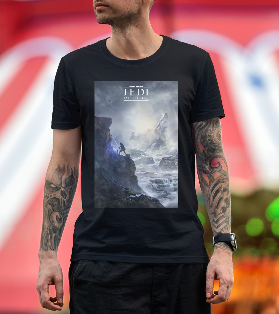 Star Wars Jedi Fallen Order Dramatic Landscape with Lightsaber and Crashed Ship T-Shirt
