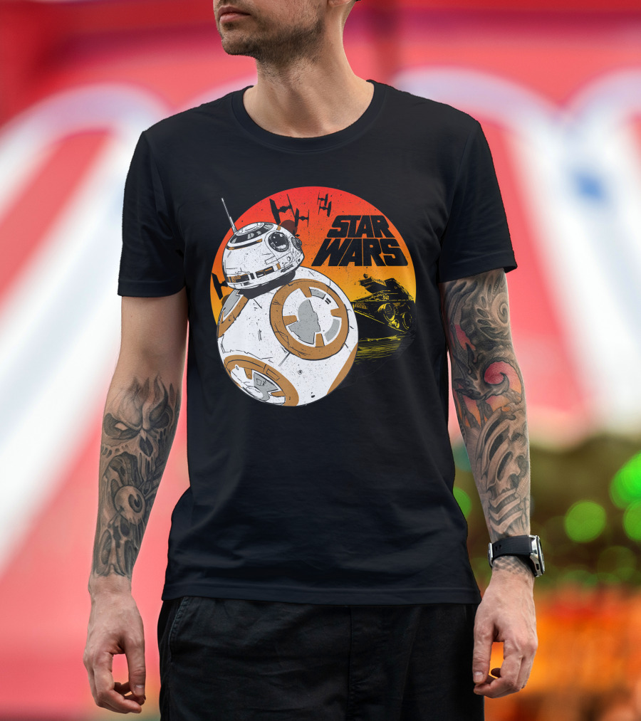 Star Wars BB-8 Last Jedi Sunset Rollabout with TIE Fighters and X-Wing T-Shirt