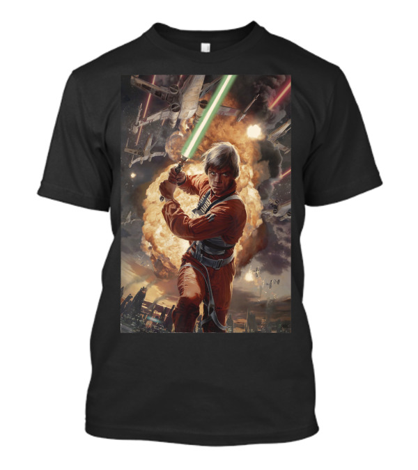 Star Wars Luke Skywalker Epic Battle Scene With Explosions And Starfighters T-Shirt