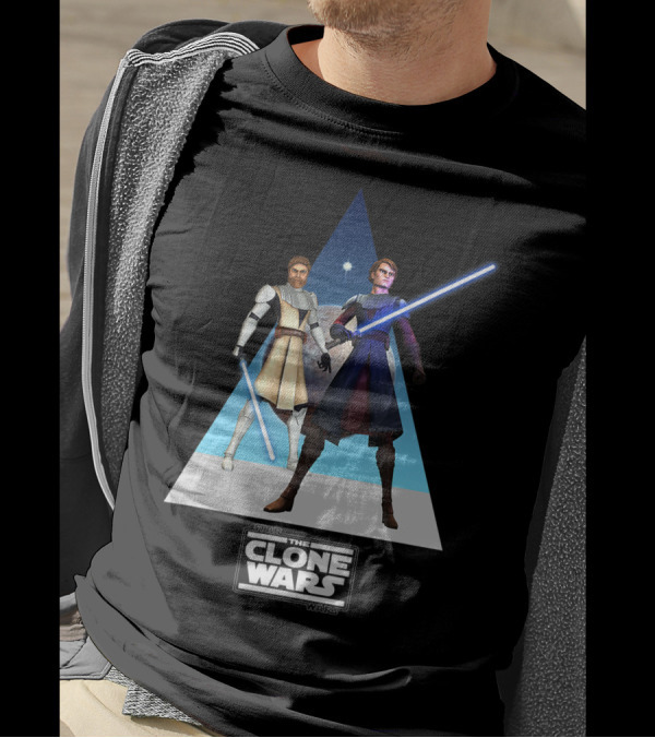 Star Wars The Clone Wars Obi Wan And Anakin Lightsabers Triangle T-Shirt