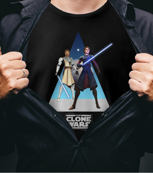 Star Wars The Clone Wars Obi Wan And Anakin Lightsabers Triangle T-Shirt