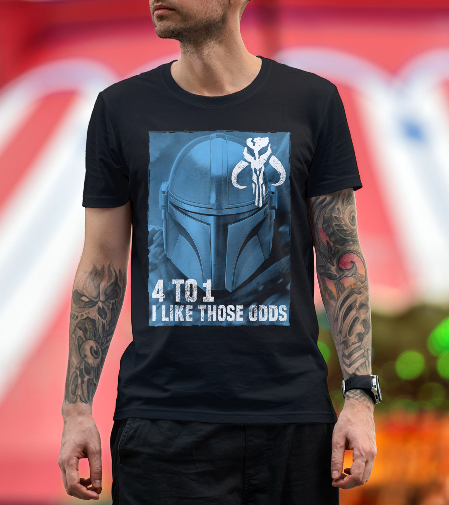 4 to 1 I Like Those Odds Star Wars The Mandalorian Helmet and Mythosaur T-Shirt
