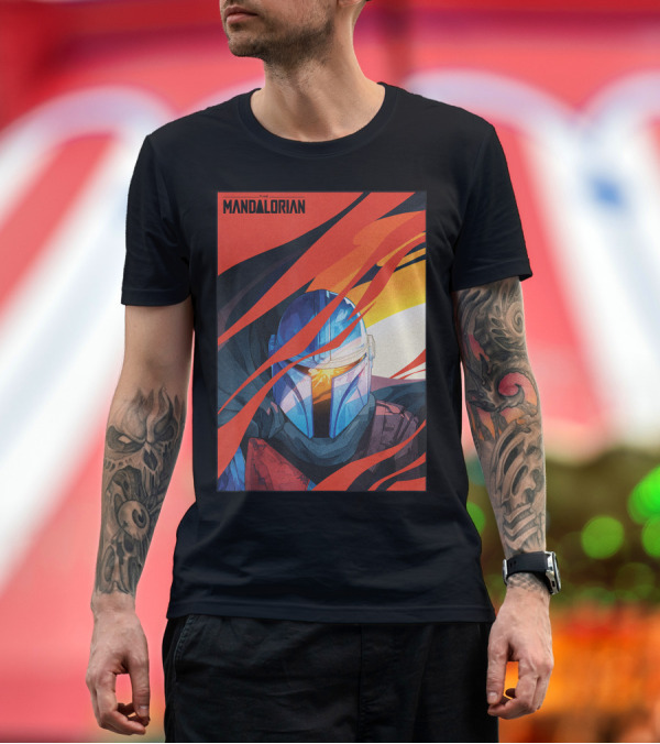 Premium T-Shirt: Star Wars The Mandalorian Dynamic Helmet Mural T-Shirt Star Wars The Mandalorian Dynamic Helmet Mural T-Shirt