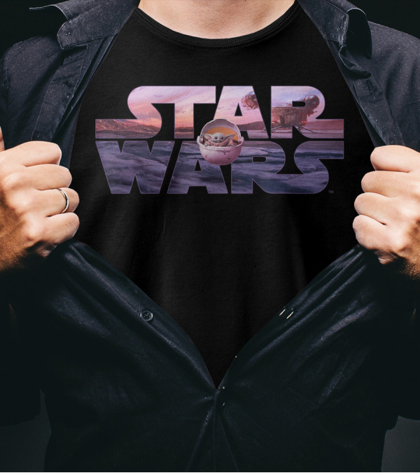 Star Wars Mandalorian Razor Crest Floating Pod Logo With Grogu T-Shirt