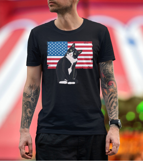 Premium T-Shirt: Tuxedo Cat 4th of July Patriotic Adults Kids American Flag T-Shirt Tuxedo Cat 4th of July Patriotic Adults Kids American Flag T-Shirt