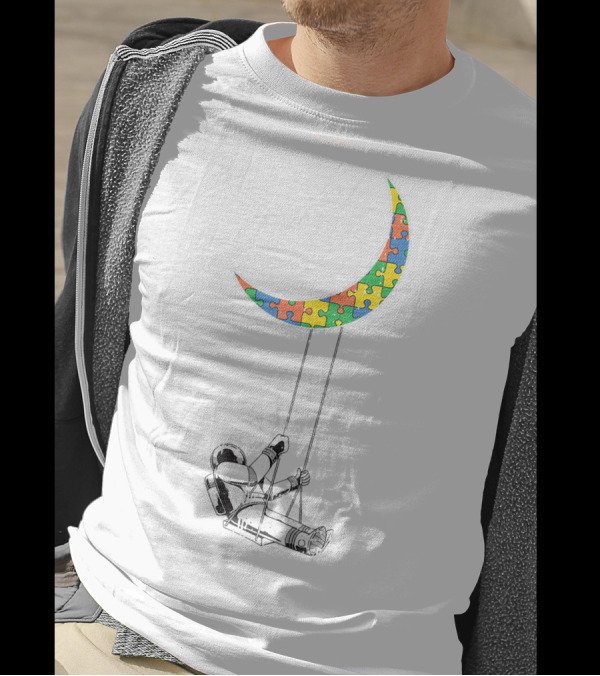 Astronaut Swinging On Puzzle Piece Moon Autism Awareness For Autistic Kids T-Shirt