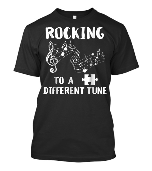 Rocking To A Different Tune Autism Awareness Puzzle Music Notes T-Shirt