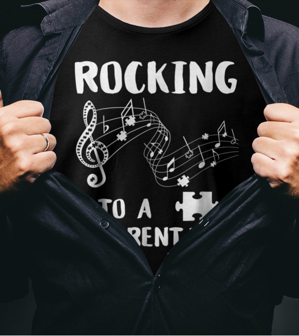 Rocking To A Different Tune Autism Awareness Puzzle Music Notes T-Shirt