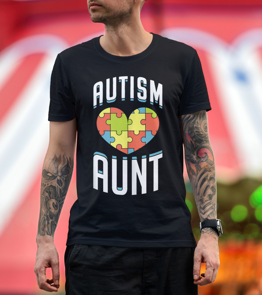 Autism Aunt Puzzle Piece Heart Autism Awareness T-Shirt