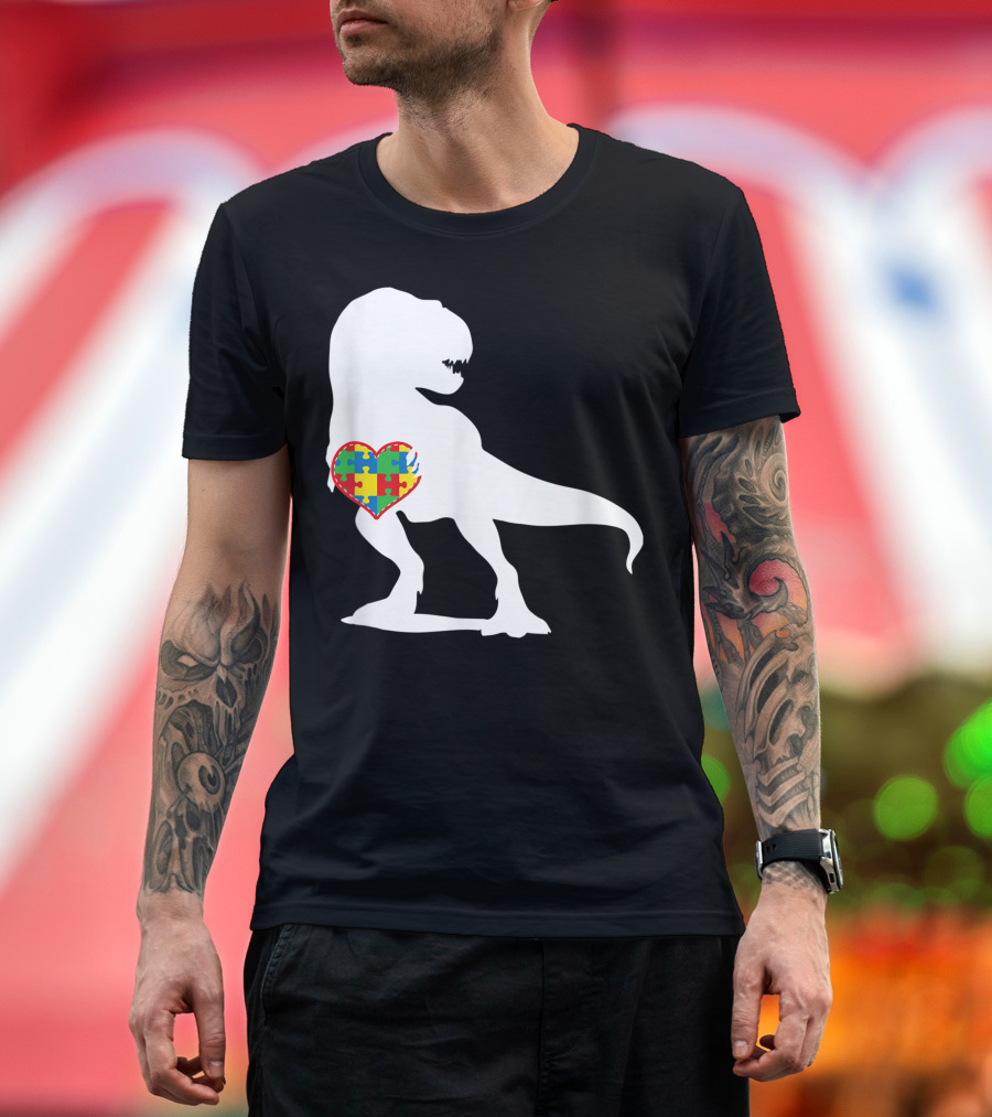 Autism Awareness Dinosaur T-Rex Puzzle Heart T-Shirt