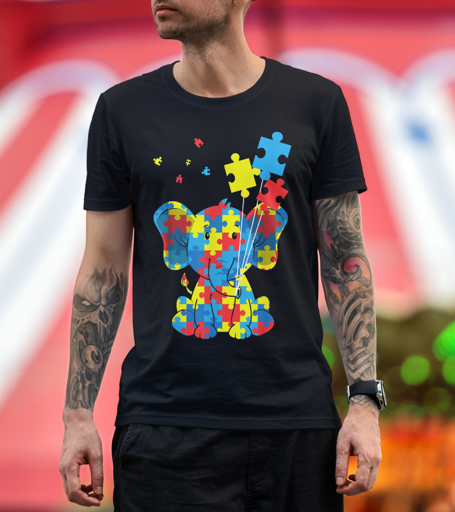 Autism Awareness Elephant with Puzzle Piece Balloons T-Shirt