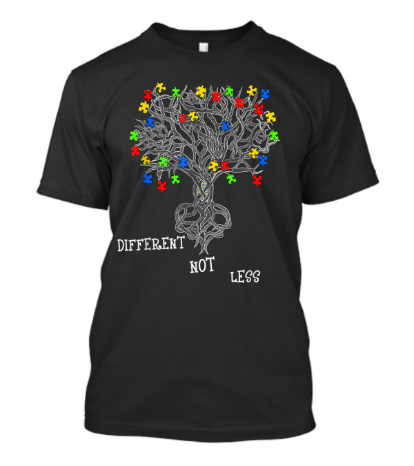 Different Not Less Autism Awareness Heart Tree Puzzle Pieces T-Shirt
