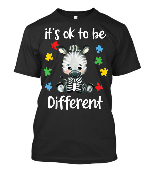 Autism Awareness It's Ok To Be Different Zebra With Colorful Puzzle Pieces T-Shirt