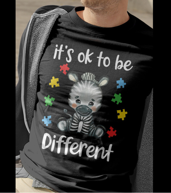 Autism Awareness It's Ok To Be Different Zebra With Colorful Puzzle Pieces T-Shirt