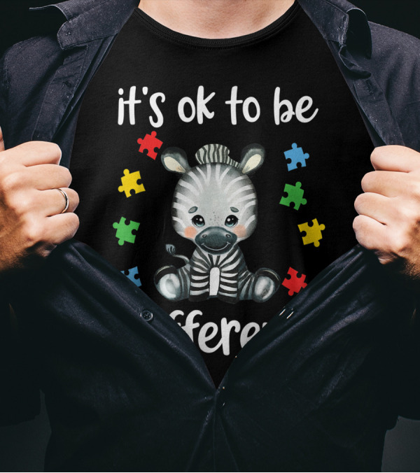 Autism Awareness It's Ok To Be Different Zebra With Colorful Puzzle Pieces T-Shirt