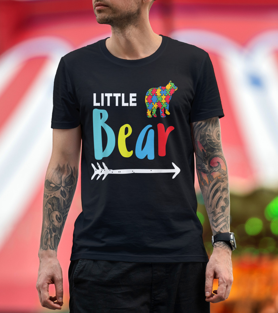 Little Bear Autism Awareness Puzzle Pattern Cub with Arrow T-Shirt