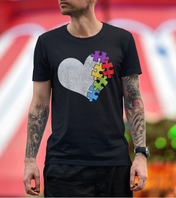 Premium T-Shirt: Autism Awareness Month Puzzle Heart Pride Rainbow Colors T-Shirt Autism Awareness Month Puzzle Heart Pride Rainbow Colors T-Shirt