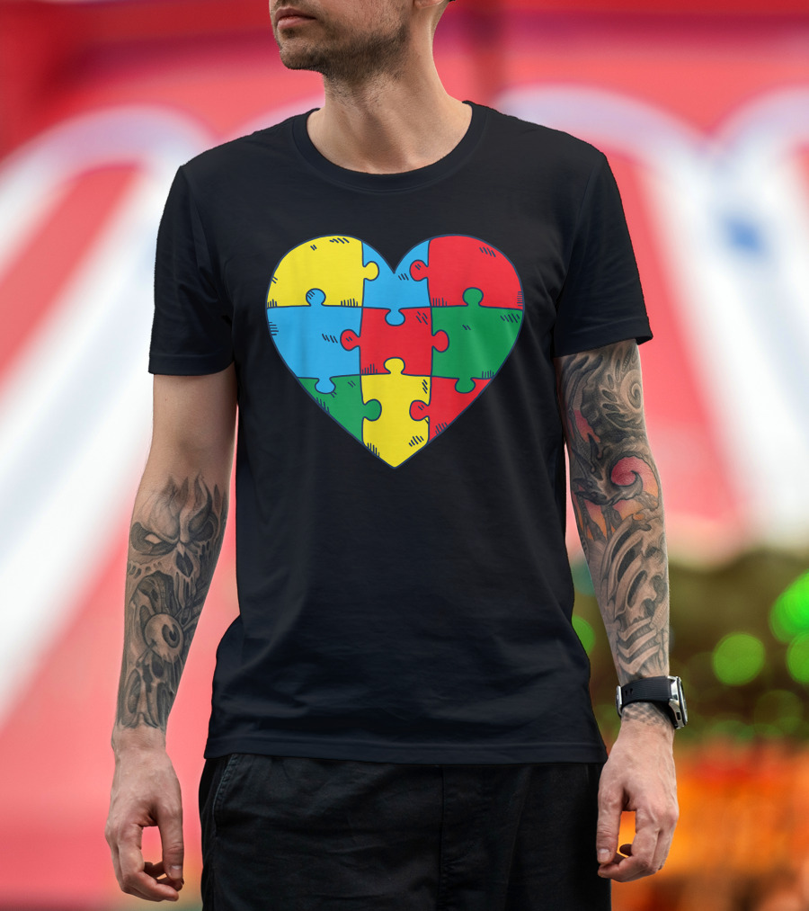 Autism Awareness Multicolored Puzzle Heart Valentine's Day T-Shirt