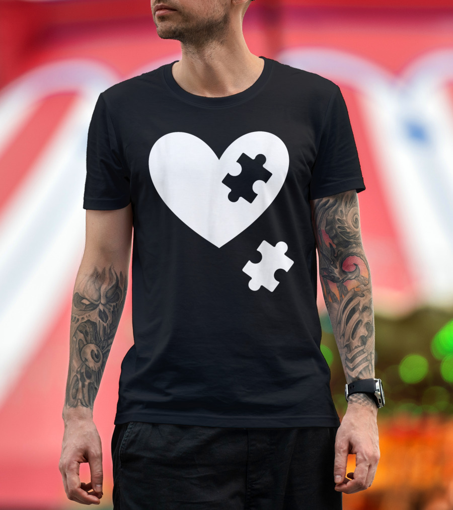 Autism Awareness Heart Puzzle Symbol Without Words Support T-Shirt