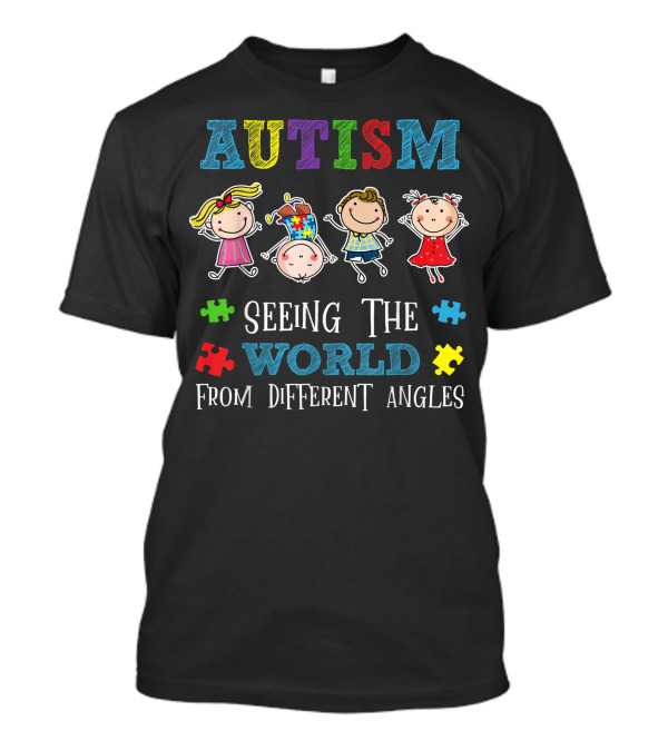 Autism Seeing The World From Different Angles With Puzzle Piece Kids T-Shirt